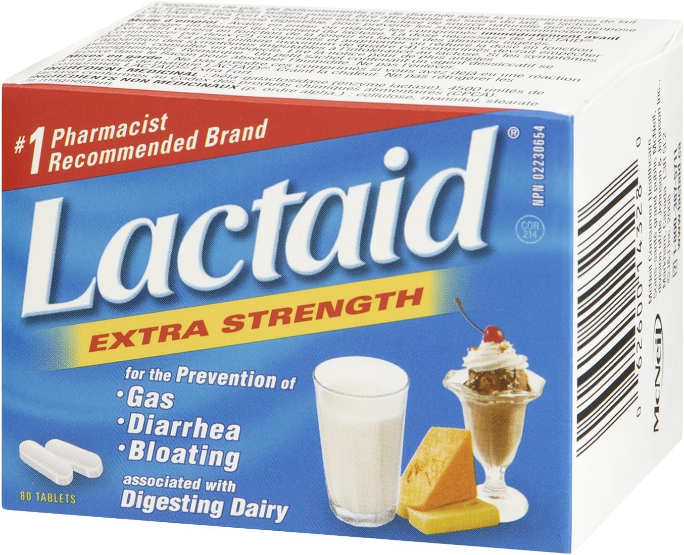 Lactaid Extra Strength Tablets, Lactase Ezyme For the Prevention of Gas Diarrhea Bloating Associated with DIgesting Dairy 80 Count