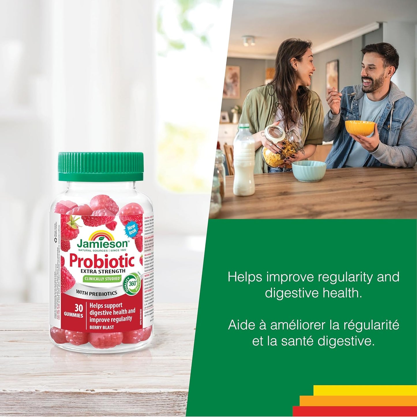 Jamieson 強效益生菌軟糖,含 50 億活性細胞,莓果味,改善消化系統健康,支持健康的微生物群,不含人工色素、香精或防腐劑,30 粒