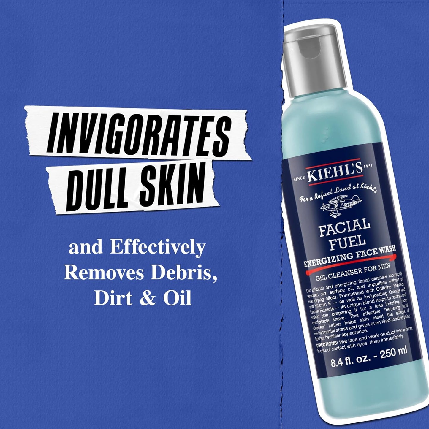 Kiehl's Facial Fuel 潔面乳,清爽活力男士凝膠潔面乳,含咖啡因、維生素 E 和薄荷醇,不乾燥配方,滋潤肌膚,有效疏通毛孔