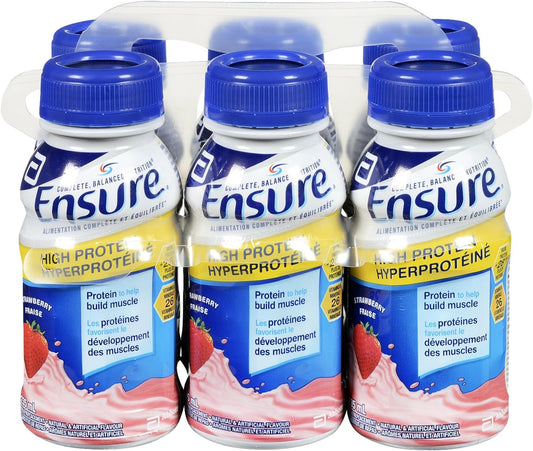 Ensure 高蛋白 12 克,代餐奶昔超值装,含蛋白质的蛋白奶昔,有助于增强肌肉,草莓味,6 x 235 毫升瓶装