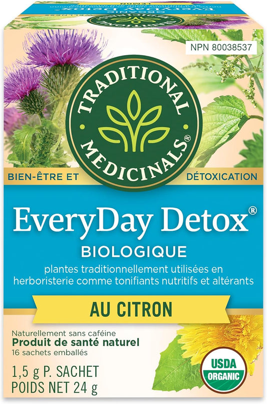 Traditional Medicinals - 有机日常排毒柠檬草本茶(6 包)- 含荨麻和牛蒡根,可清除体内积聚的废物 - 共 96 个茶包