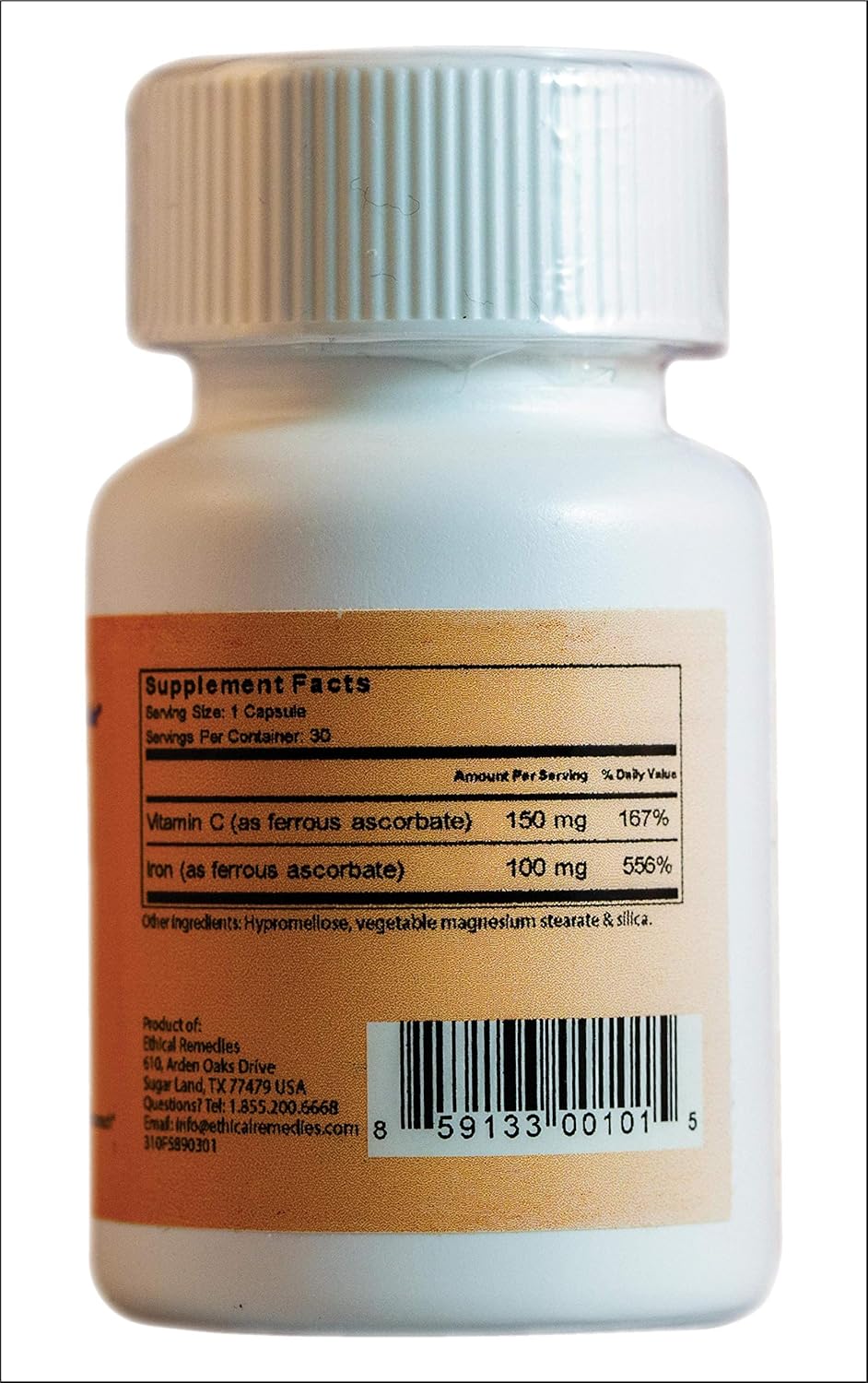 EBMfer 鐵劑,含維生素 C | 每日 1 粒 | 溫和 | 純素 | 提升能量 | 100 毫克高效能 | 30 粒膠囊