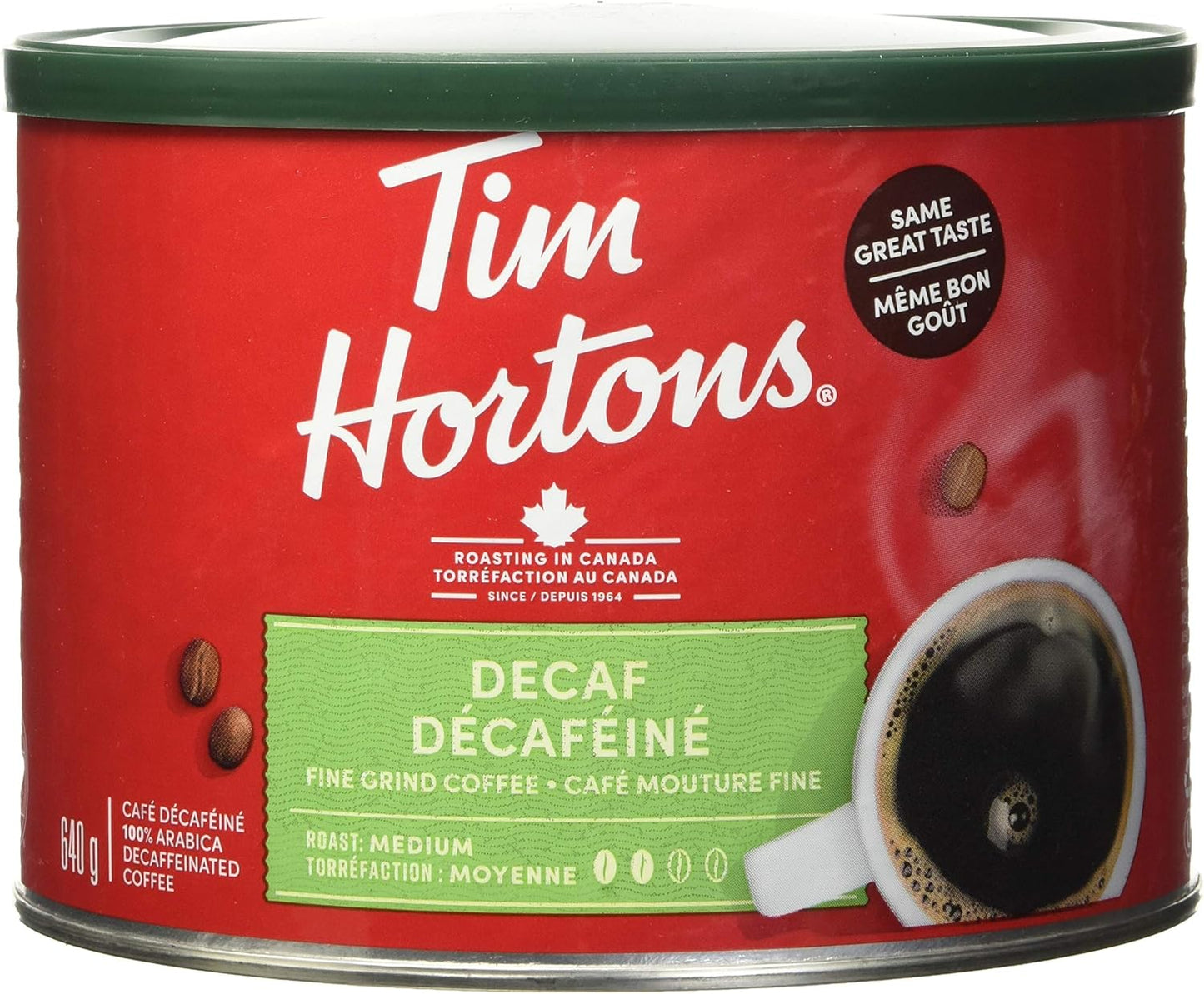Tim Hortons 脱咖啡因细磨咖啡,中度烘焙,640g 罐装 & 脱咖啡因细磨咖啡袋,中度烘焙,300g