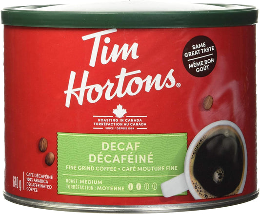 Tim Hortons 脱咖啡因细磨咖啡,中度烘焙,640g 罐装 & 脱咖啡因细磨咖啡袋,中度烘焙,300g