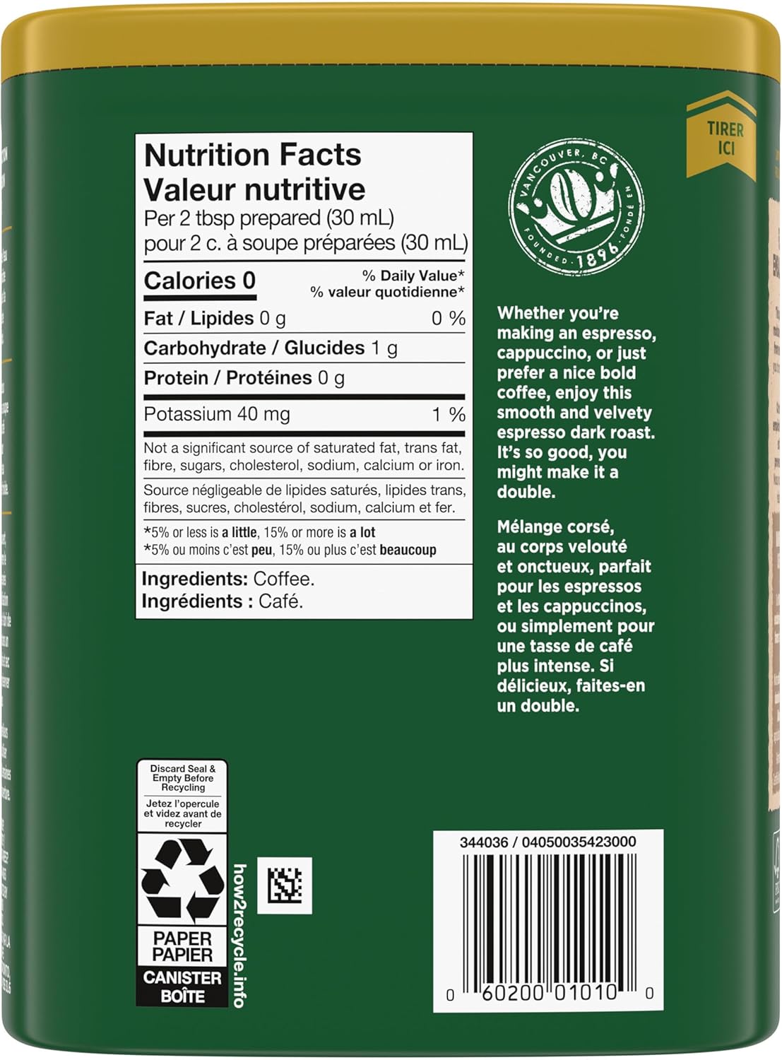 Nabob 深烘焙浓缩咖啡粉,340克罐装