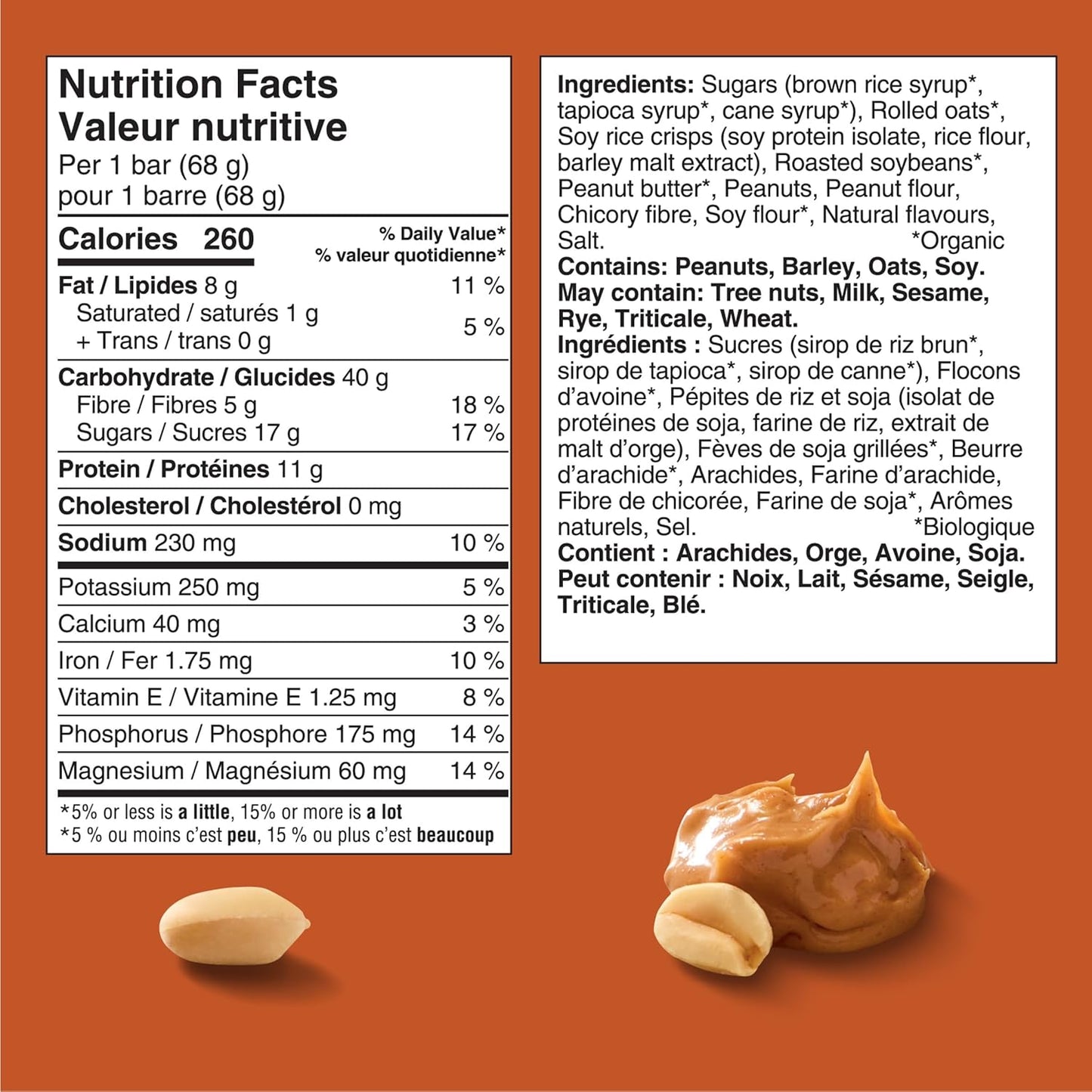 CLIF BAR 能量棒,香脆花生酱,燕麦棒,高蛋白,含 70% 有机成分,680 克(10 包)