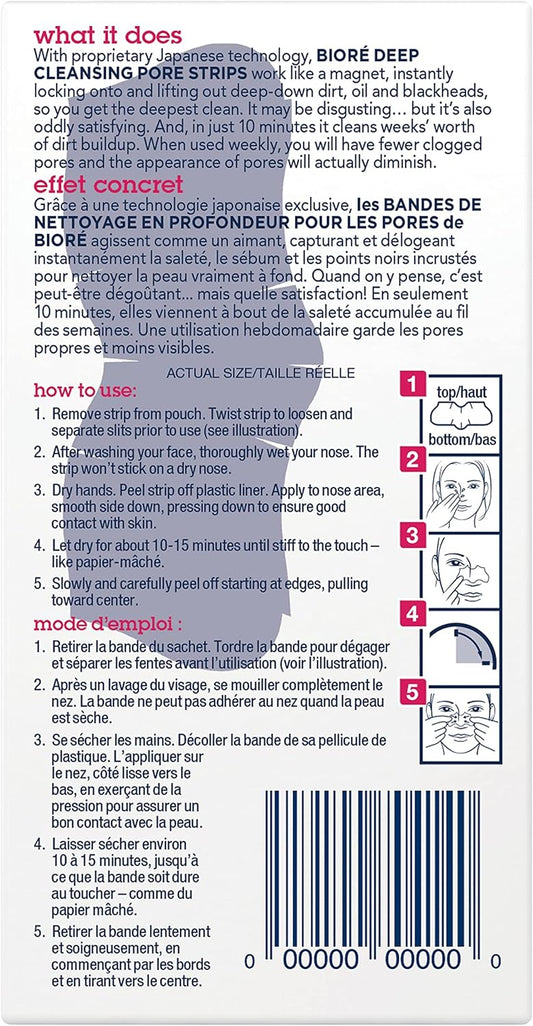 Bioré Original, Deep Cleansing Pore Strips, Nose Strips for Instant Pore Unclogging and Blackhead Removal, Dermatologist Tested, Oil Free and Vegan Friendly