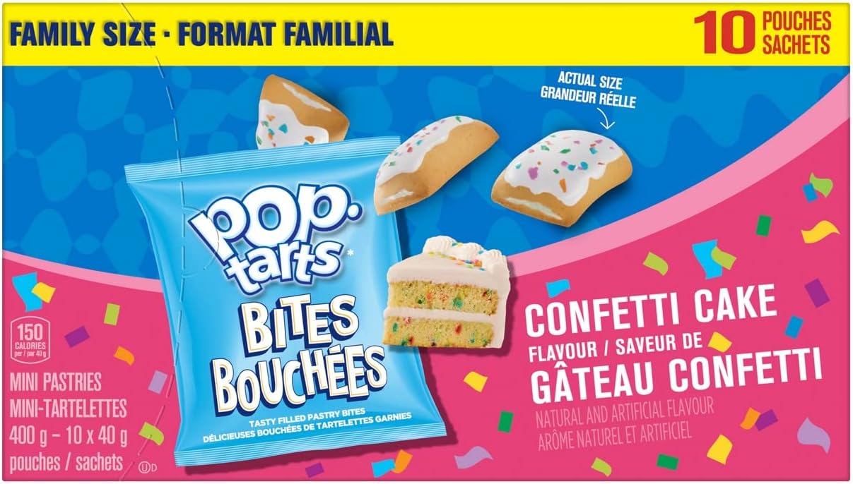 Kellogg's Pop-Tarts Bites Mini Pastries Confetti Cake Flavour, Family Size 400g (10 bags)