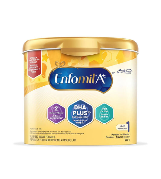 Enfamil A+,嬰兒配方奶粉,奶粉罐,DHA(一種 Omega-3 脂肪),有助於支持大腦發育,適合年齡 0-12 個月,663 克,663 克
