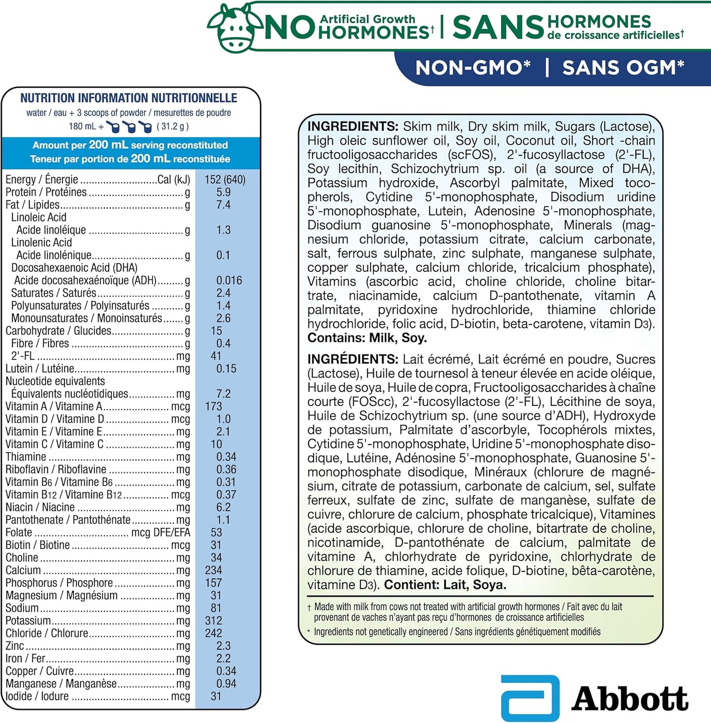 Similac Go & Grow 3 段幼兒飲料,含 2'-FL。免疫支持創新:2'-FL,奶粉,12-36 個月,牛奶味,850 克