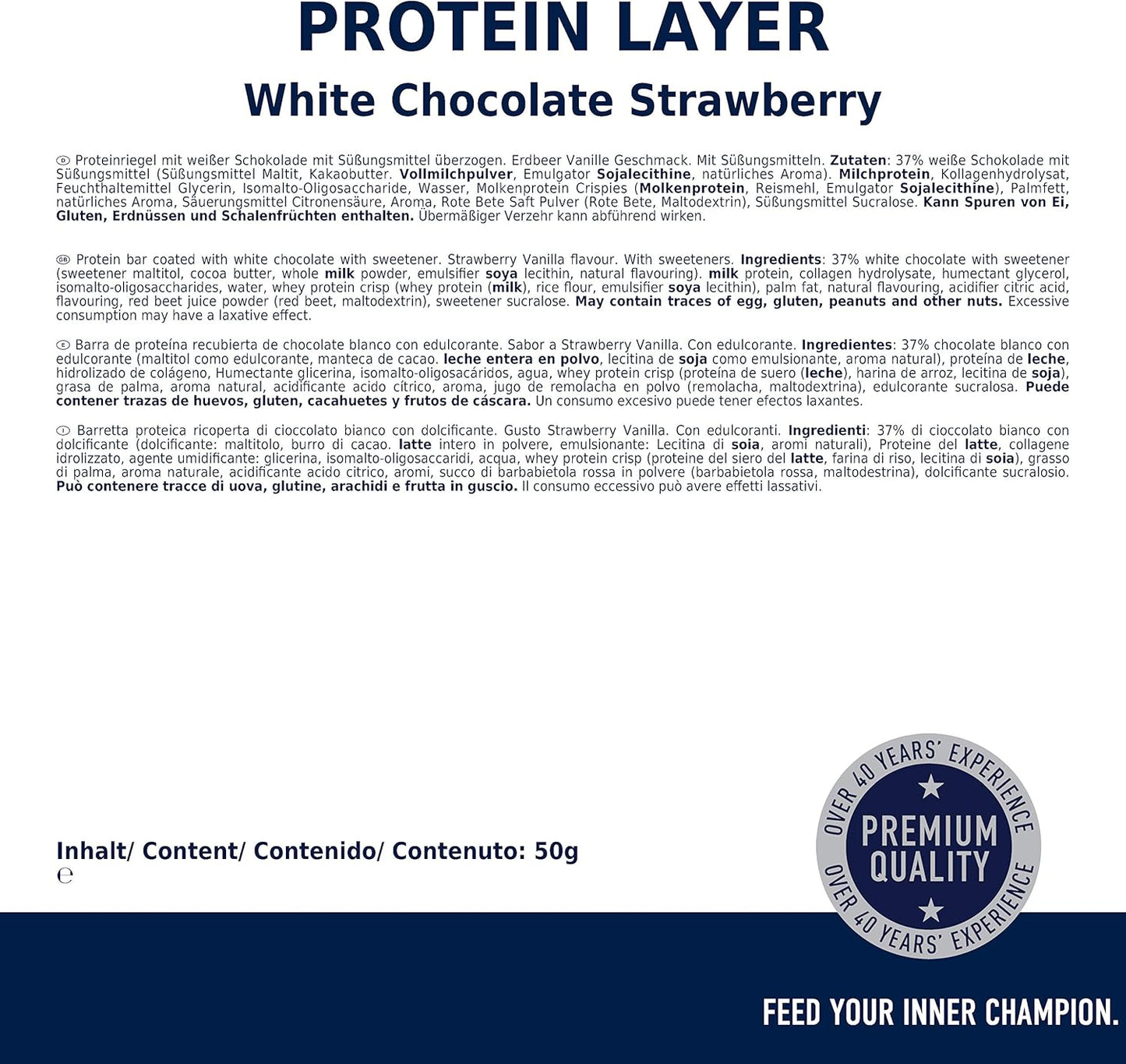 Multipower Protein Layer Bar - White Chocolate Strawberry Flavor - High-Protein Multi-Layer Snack - 50g Bars (18 Pack)