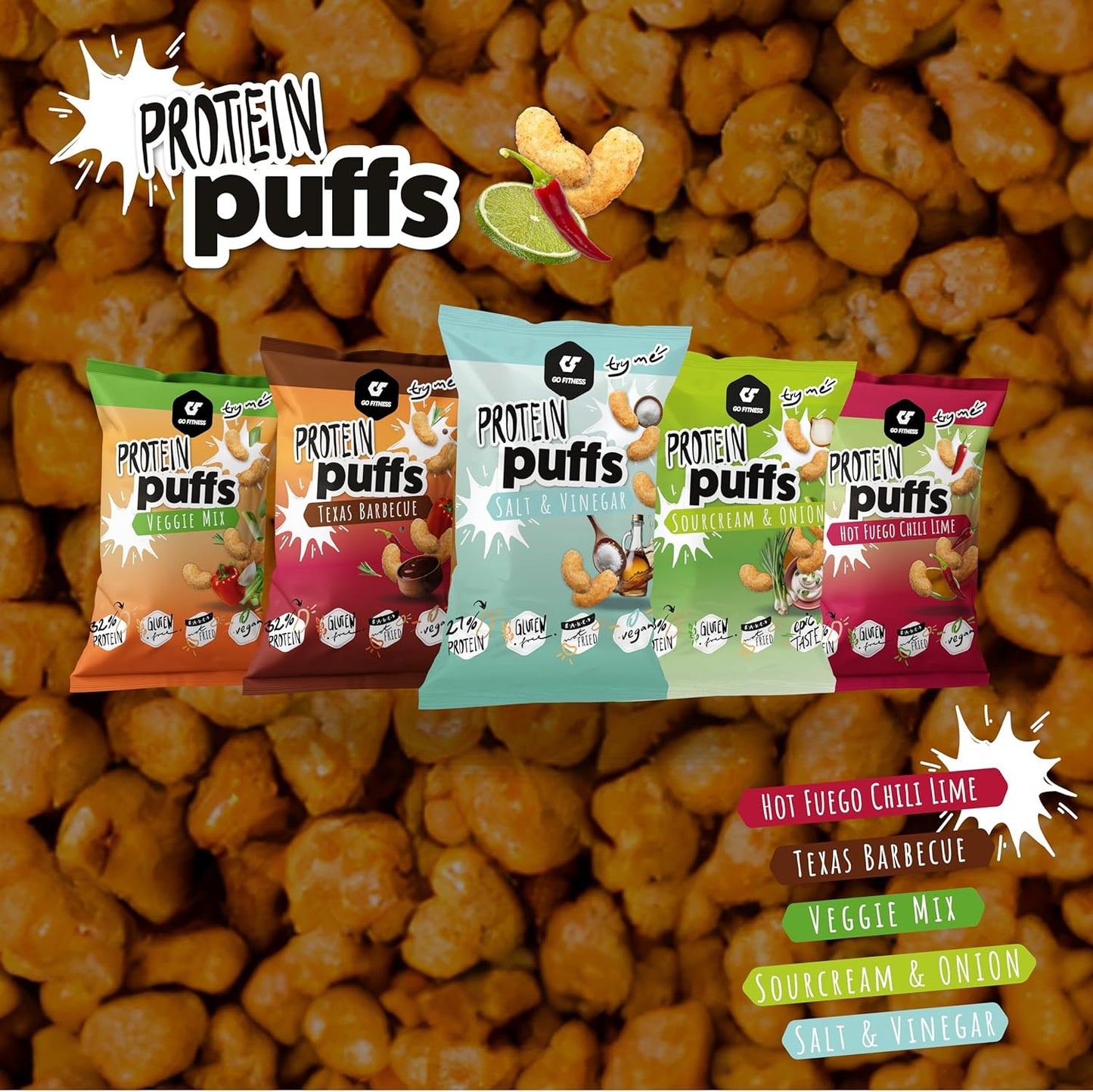 Go Fitness 高蛋白零食 - 泡芙,6 x 50 克,16 克蛋白质 - 扁豆片 - 蛋白质棒替代品和咸味零食(300 克(1 包),酸奶油和洋葱)