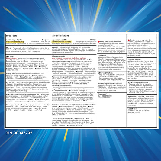 NeoCitran Extra Strength Cold and Congestion for Non-Drowsy Relief, Lemon, 10 Count