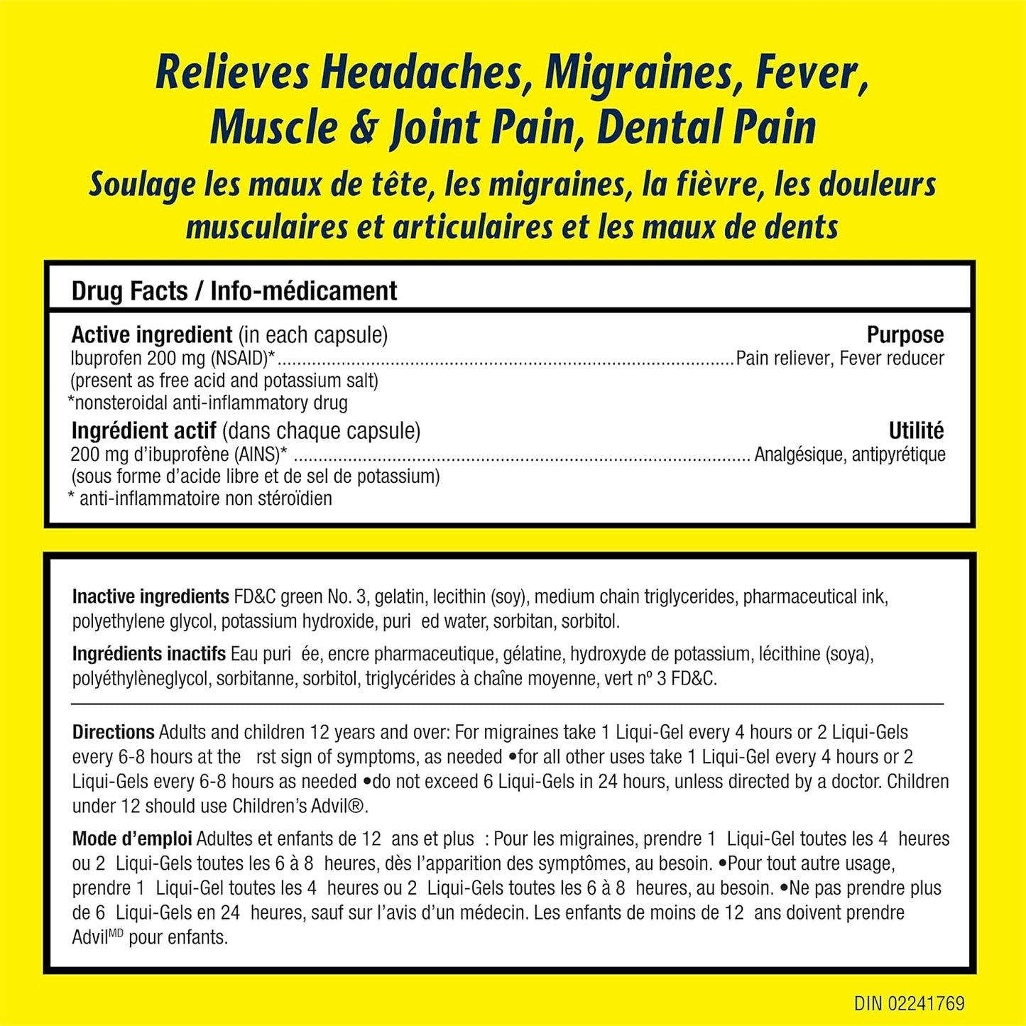 Advil Regular Strength Ibuprofen Pain Relief Liquid-Gels, Fast Acting Pain Relief for Migraine, Back, Neck, Joint, and Muscle Relief, 200mg (72 Count)