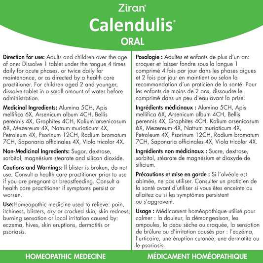 Ziran Calendulis – 用于荨麻疹/湿疹/牛皮癣的金盏花(口服 - 60 片)