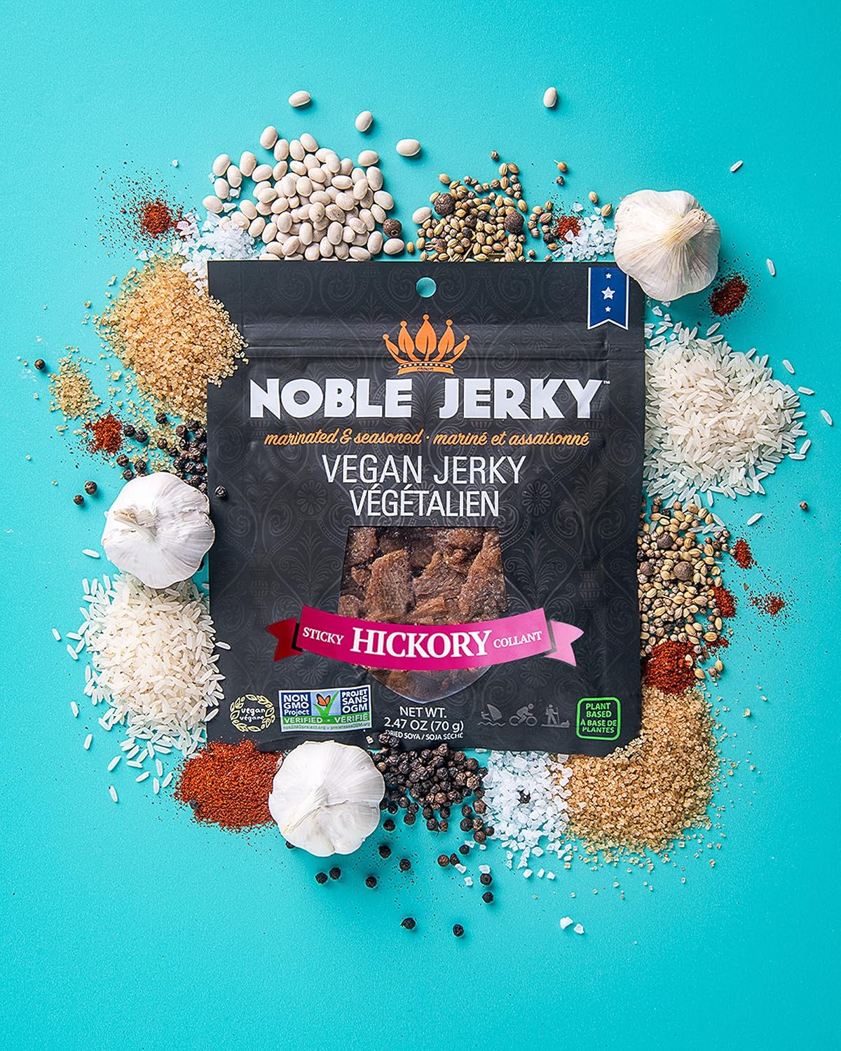 Noble Jerky - 純素、素食、非基因改造、不含肉、100% 天然、不含防腐劑和反式脂肪(山核桃木)70 克/袋(12 袋)