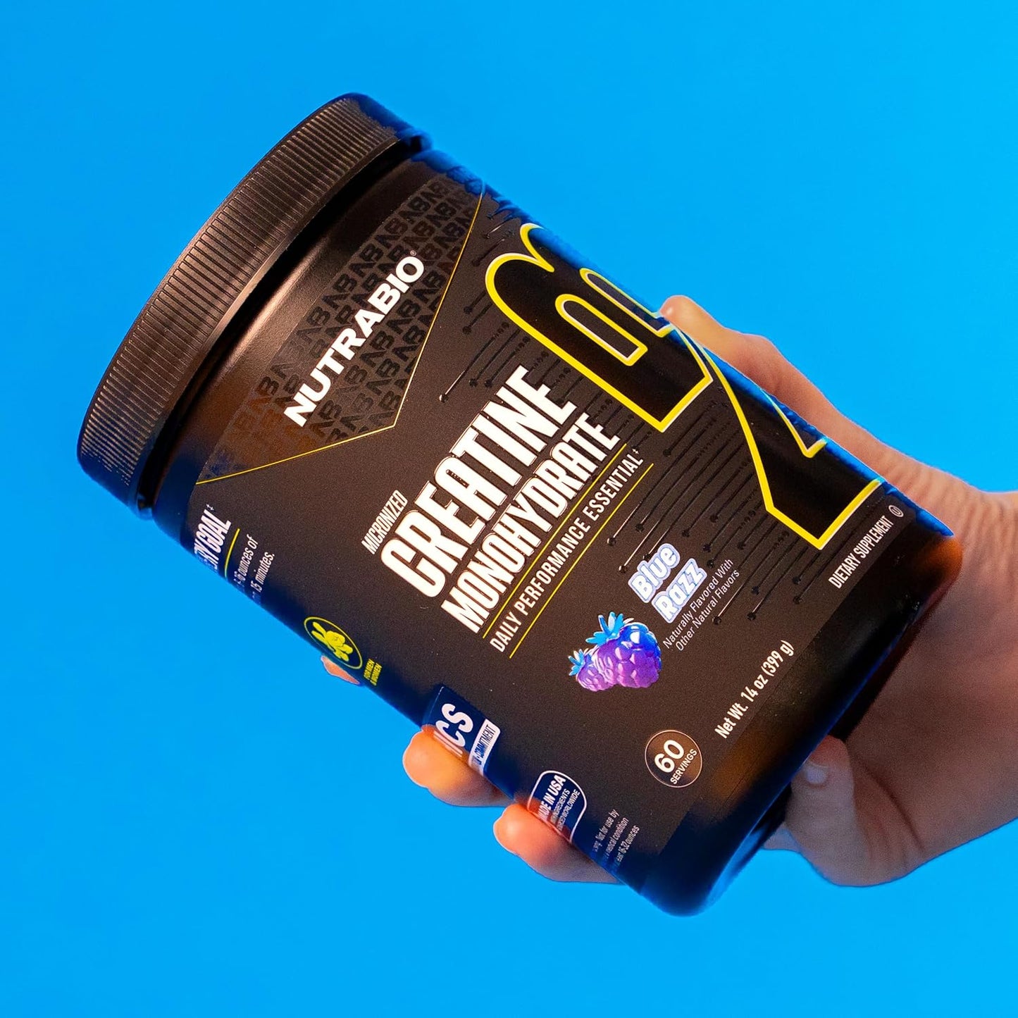 NutraBio 纯微粉化肌酸一水合物粉末补充剂,Blue Razz Burst(399克)