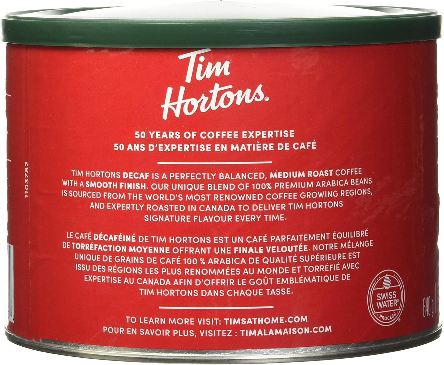 Tim Hortons 脱咖啡因细磨咖啡,中度烘焙,640g 罐装 & 脱咖啡因细磨咖啡袋,中度烘焙,300g