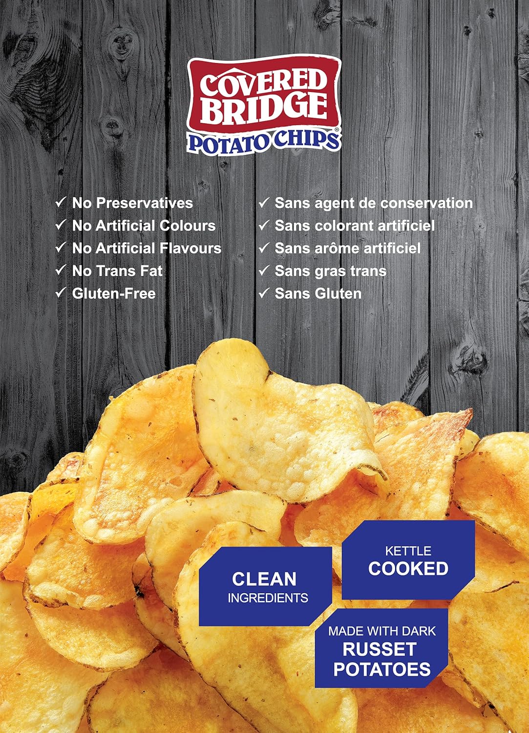 Covered Bridge Chips - 烟熏甜味烧烤薯片,170克装 - 无麸质,犹太洁食认证,采用深色赤褐色土豆烹制,加拿大制造,12片/170克装