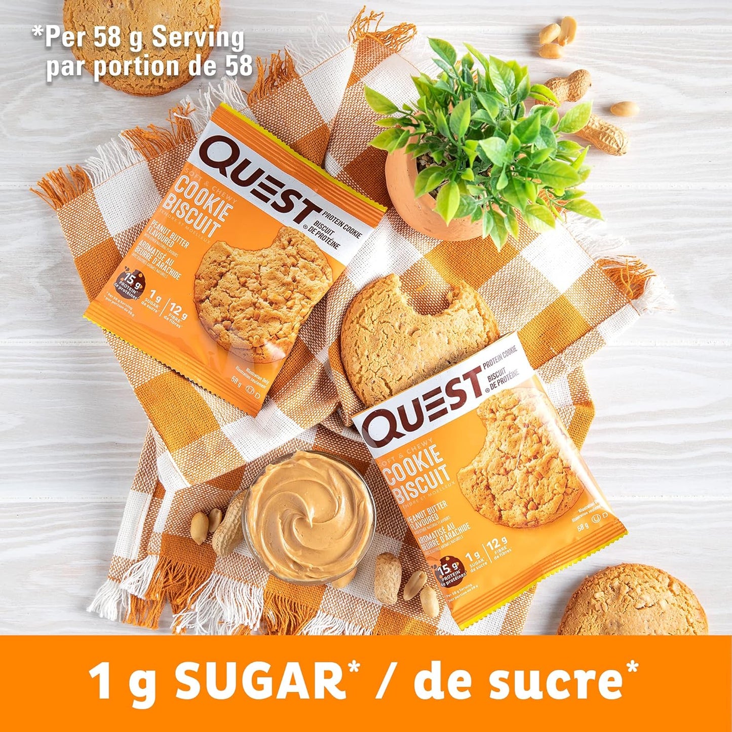Quest Nutrition Peanut Butter High Protein Cookie, Low Sugar, High Fibre, Keto Friendly, 15g Protein, 1g Sugar, 12ct
