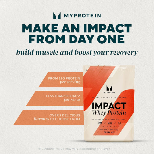 Myprotein Impact 乳清蛋白混合物,無味,2.2 磅(40 份),2.2 磅(1 包)