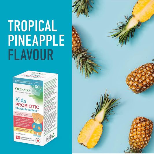 Organika 兒童益生菌咀嚼片 - 熱帶鳳梨口味 - 腸道健康與免疫支持 - 30 片