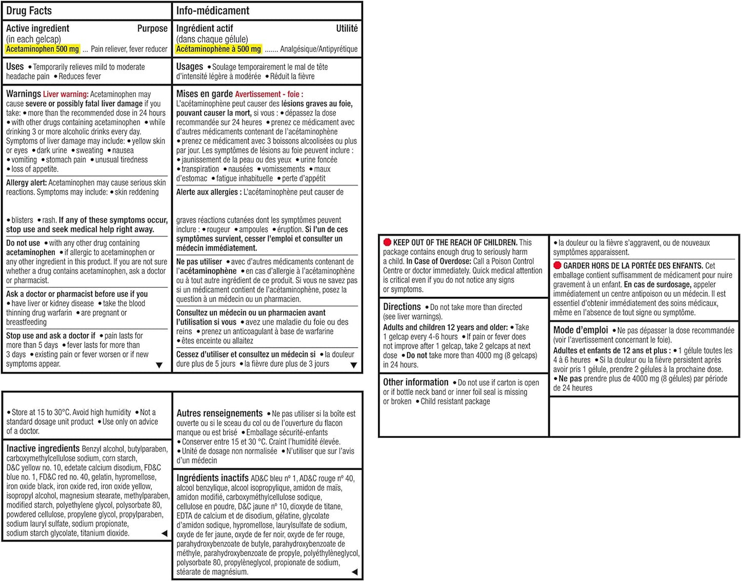 泰國強效止痛藥,用於緩解頭痛、背痛和退燒,對乙醯氨基酚速釋膠囊,500毫克,80粒膠囊