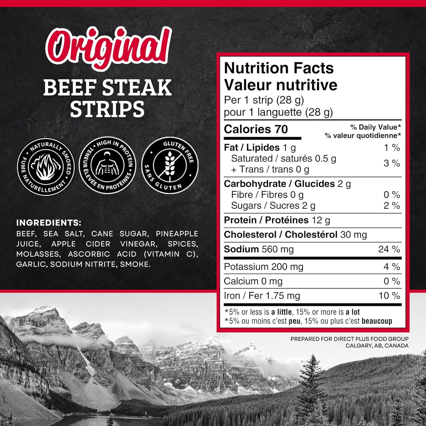 McSweeney's Original Beef Steak Strips Box. 100% Made in Canada, Naturally Smoked, High Protein Snacks, Gluten Free, Meat Snacks, Shelf Stable, Bulk Case 28g (Pack of 12)