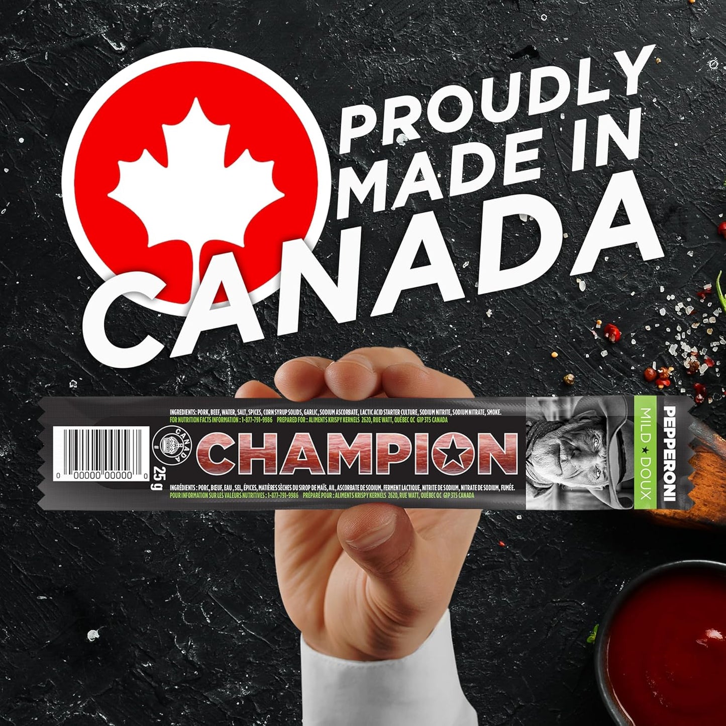 Champion 義大利辣香腸條,獨立包裝,口味溫和的辣香腸肉條,完美的午餐小吃,肉條,加拿大製造 - 24 根裝