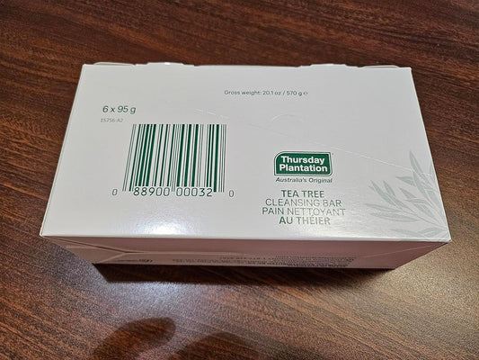 Thursday Plantation Tea Tree Cleansing Bar - Gentle Soap with Pure Tea Tree Oil & Crushed Leaves for Face, Body & Hands - Deep Cleanser for Skin - 95g (6-Pack)