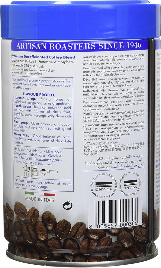 Miscela D-Oro 無咖啡因研磨咖啡,適用於製作濃鬱正宗的意大利濃縮咖啡,250克