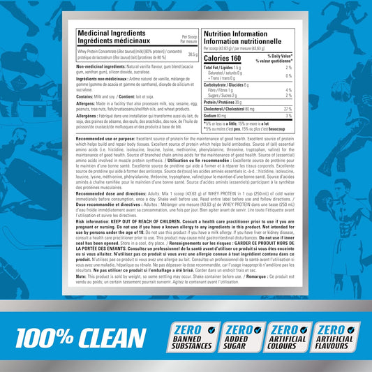 浓缩乳清蛋白,香草味,无蛋白质添加 - 60 克纯蛋白质和 11 克 BCAA,用于补充能量、恢复体力、健康零食,不含违禁物质、添加糖、人工色素或香精,1.5 磅