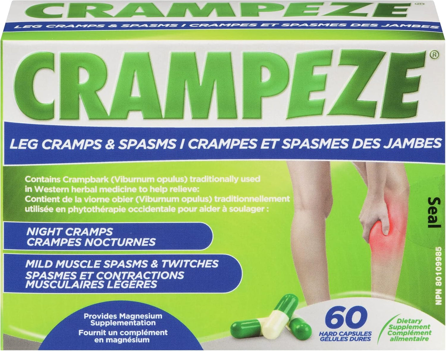 Crampeze 胶囊 - 用于缓解腿抽筋和肌肉痉挛 - 适合日夜使用 - 60 粒