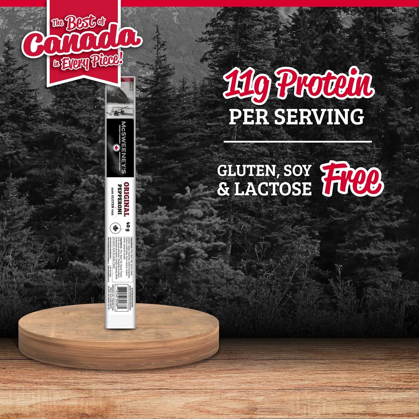 McSweeney's Original Dry Cured Pepperoni Sticks, 100% Made in Canada, Dry Cured Pepperoni, Naturally Smoked, High Protein Snacks, Gluten Free Meat Snacks, No Refrigeration Required, Bulk Case. 40g (Pack of 20)