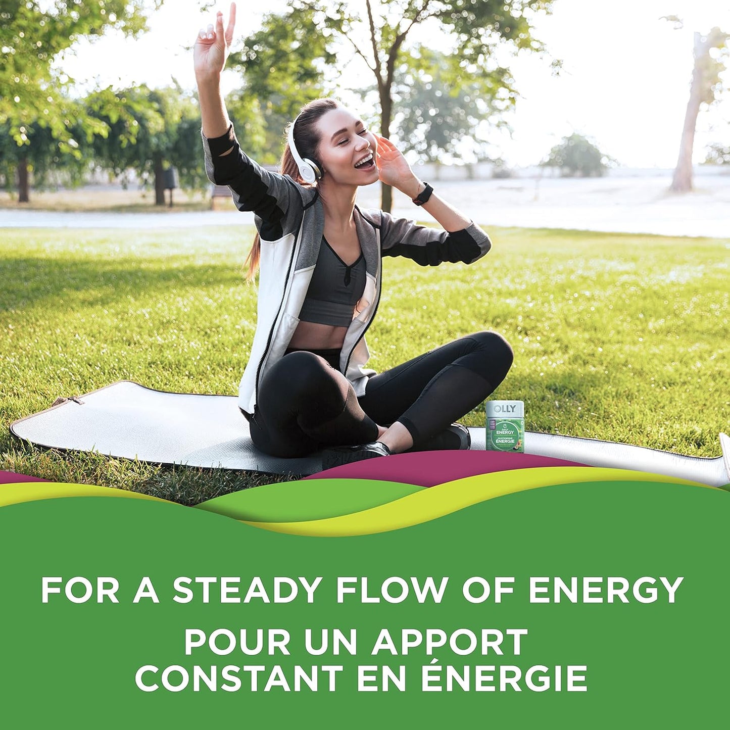 OLLY 每日能量軟糖補充劑 100% 無咖啡因能量維生素 熱帶激情混合維生素 B12、輔酶 Q10 和枸杞 30 天供應量 60 粒軟糖