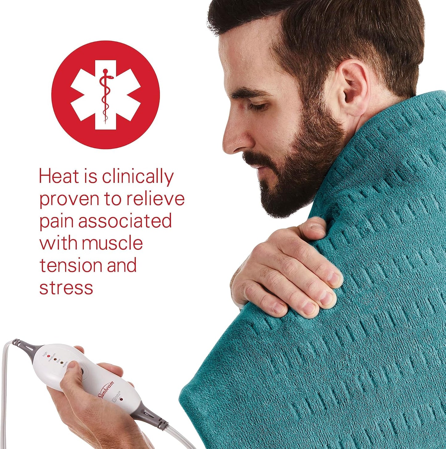 Sunbeam Premium XXL 尺寸加热垫,紧凑收纳 | 电热垫,适用于背痛和较大肌肉群 | 4 种加热设置 | 2 小时自动关闭 | 湿热选项 | 20 x 24 英寸