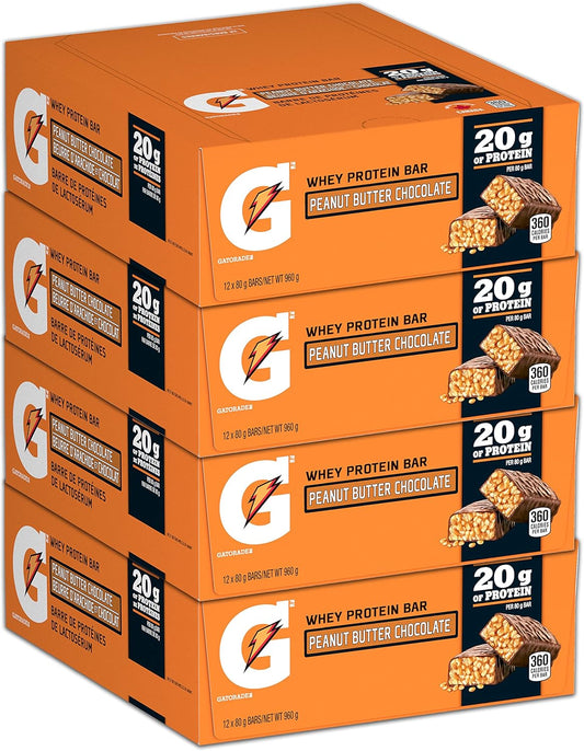 Gatorade Whey Protein Bar - Peanut Butter Chocolate, Multi-Pack, 12 Bars, 960 g (Pack of 4)