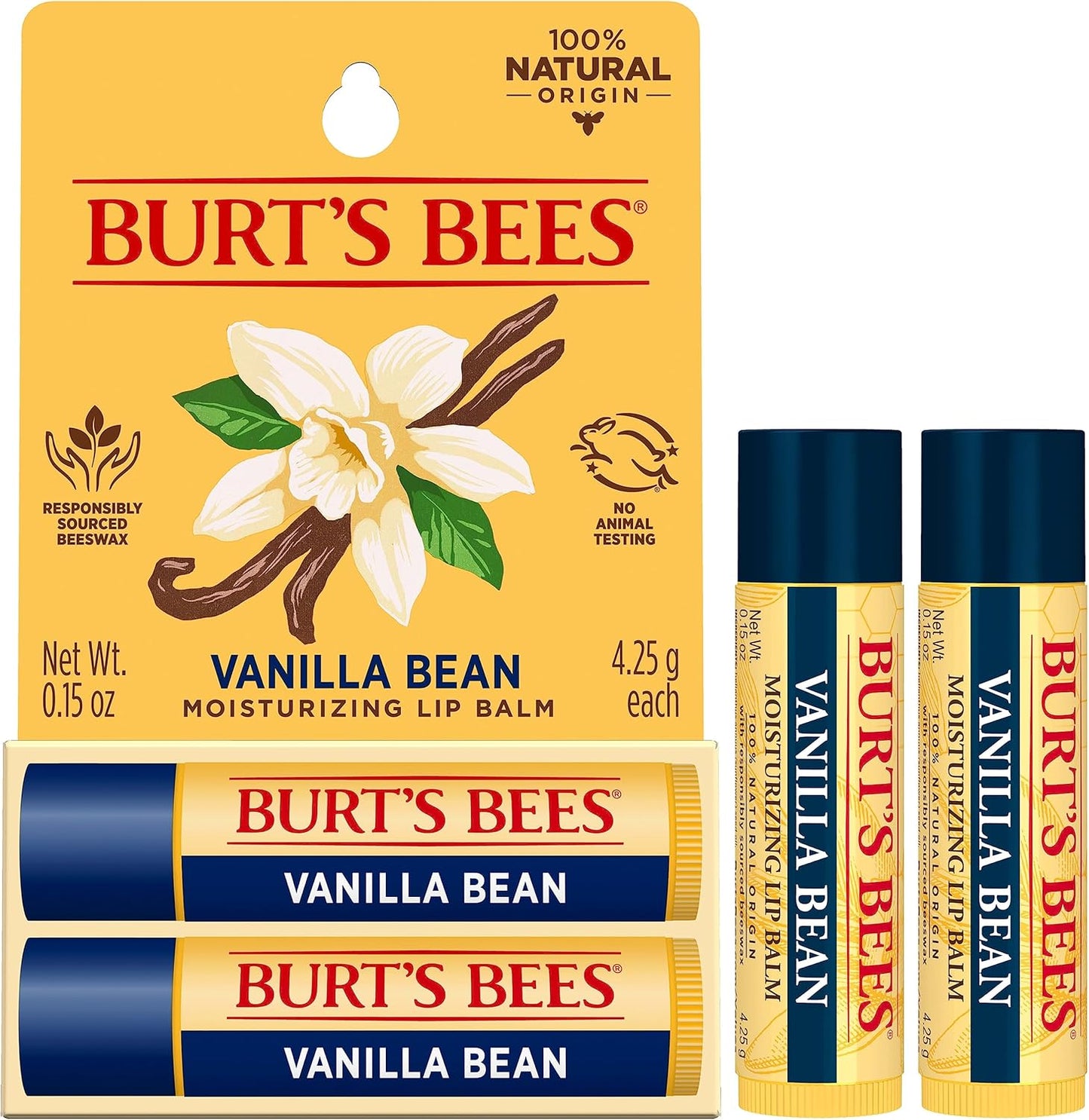 Burt's Bees 100% 天然保湿润唇膏,香草豆 - 2 支