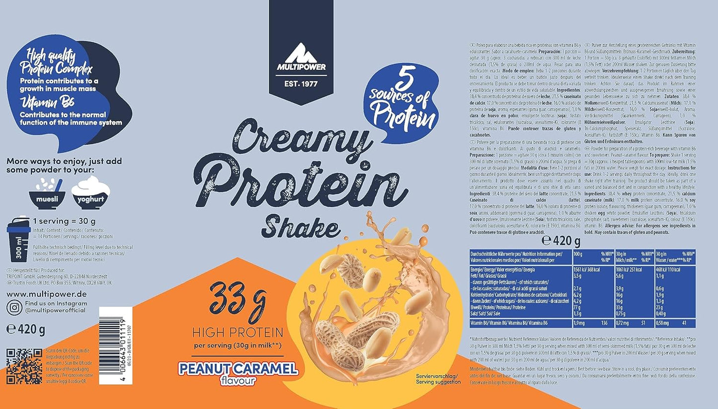 Multipower Creamy Protein Powder - Peanut Caramel Flavour - 420g