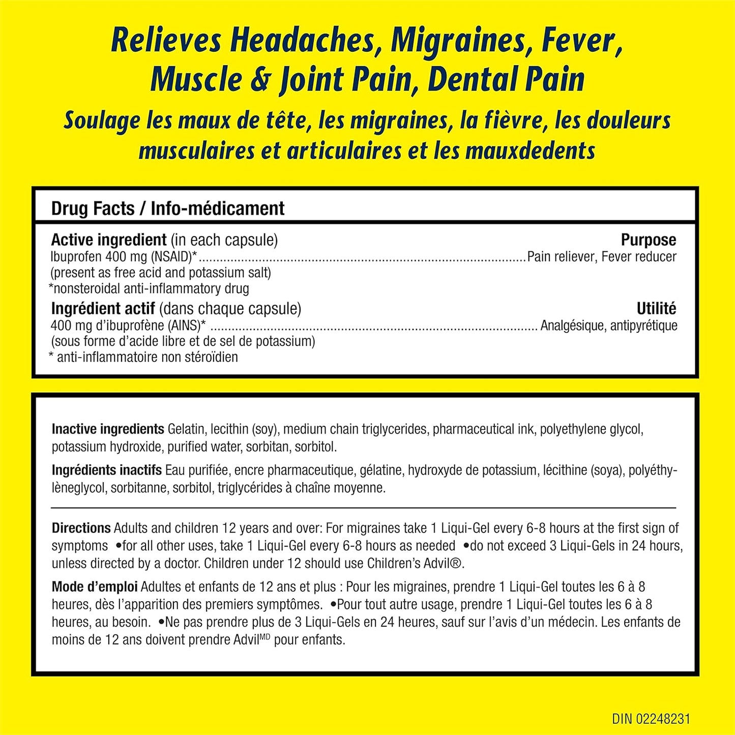 Advil Extra Strength Ibuprofen Pain Relief Liquid-Gels, Fast Acting Pain Relief for Migraine, Back, Neck, Joint, and Muscle Relief, 400mg (12 Count)