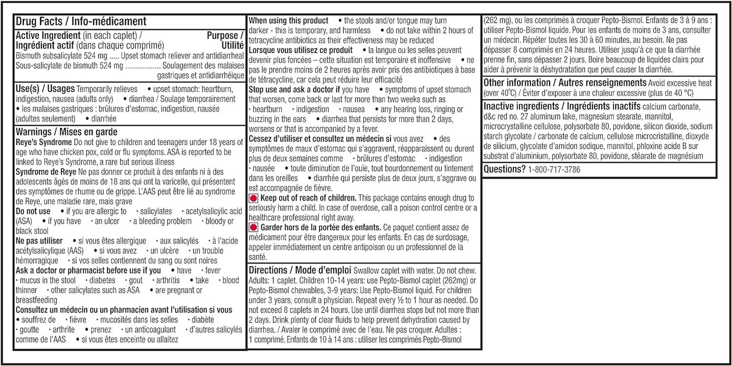 Pepto Bismol Extra Strength Caplets for Nausea, Heartburn, Indigestion, Upset Stomach, and Diarrhea Relief, Original Flavor, 24 Caplets