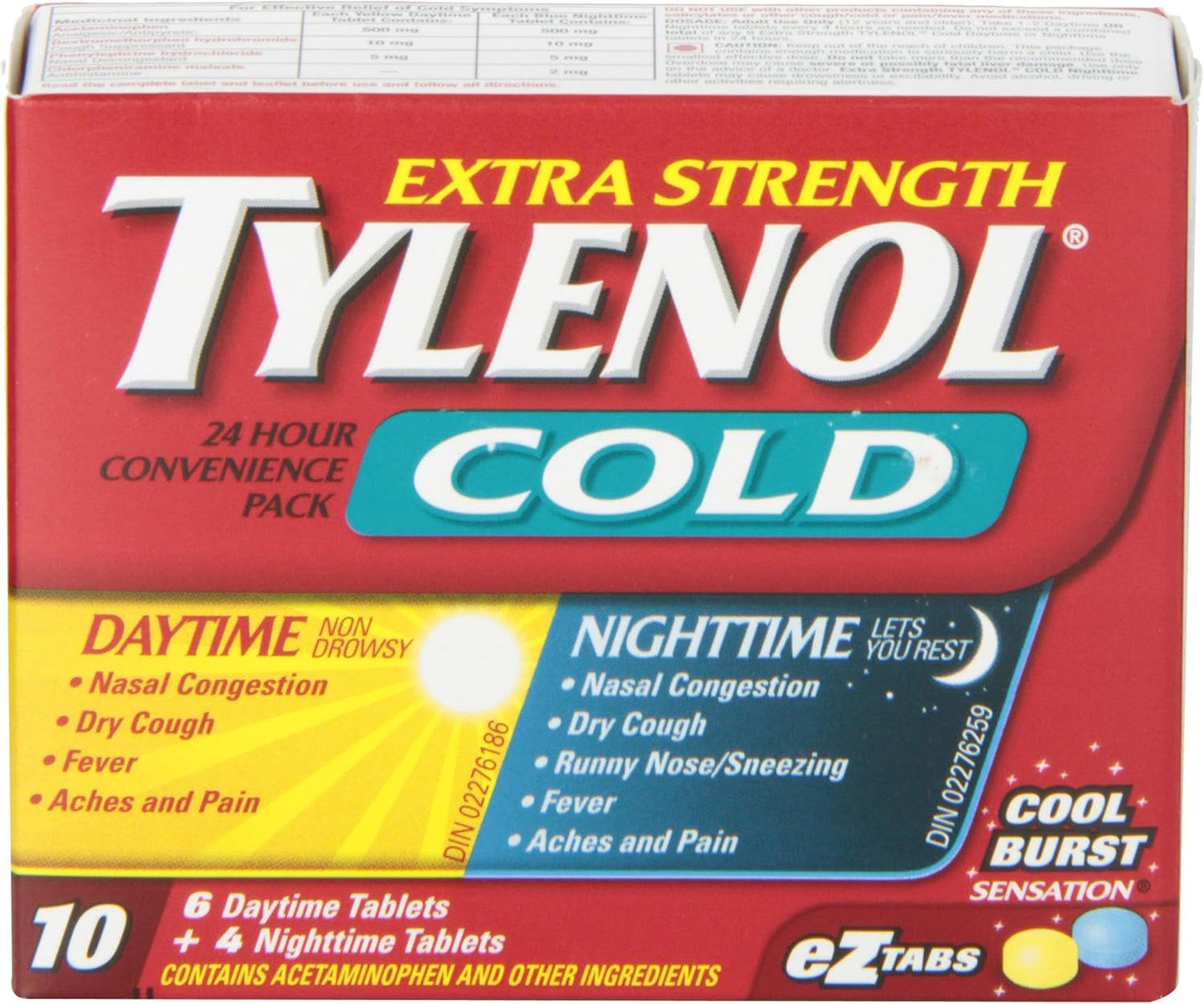 泰諾強效感冒藥片,緩解感冒症狀,日夜均可服用,方便裝,10片