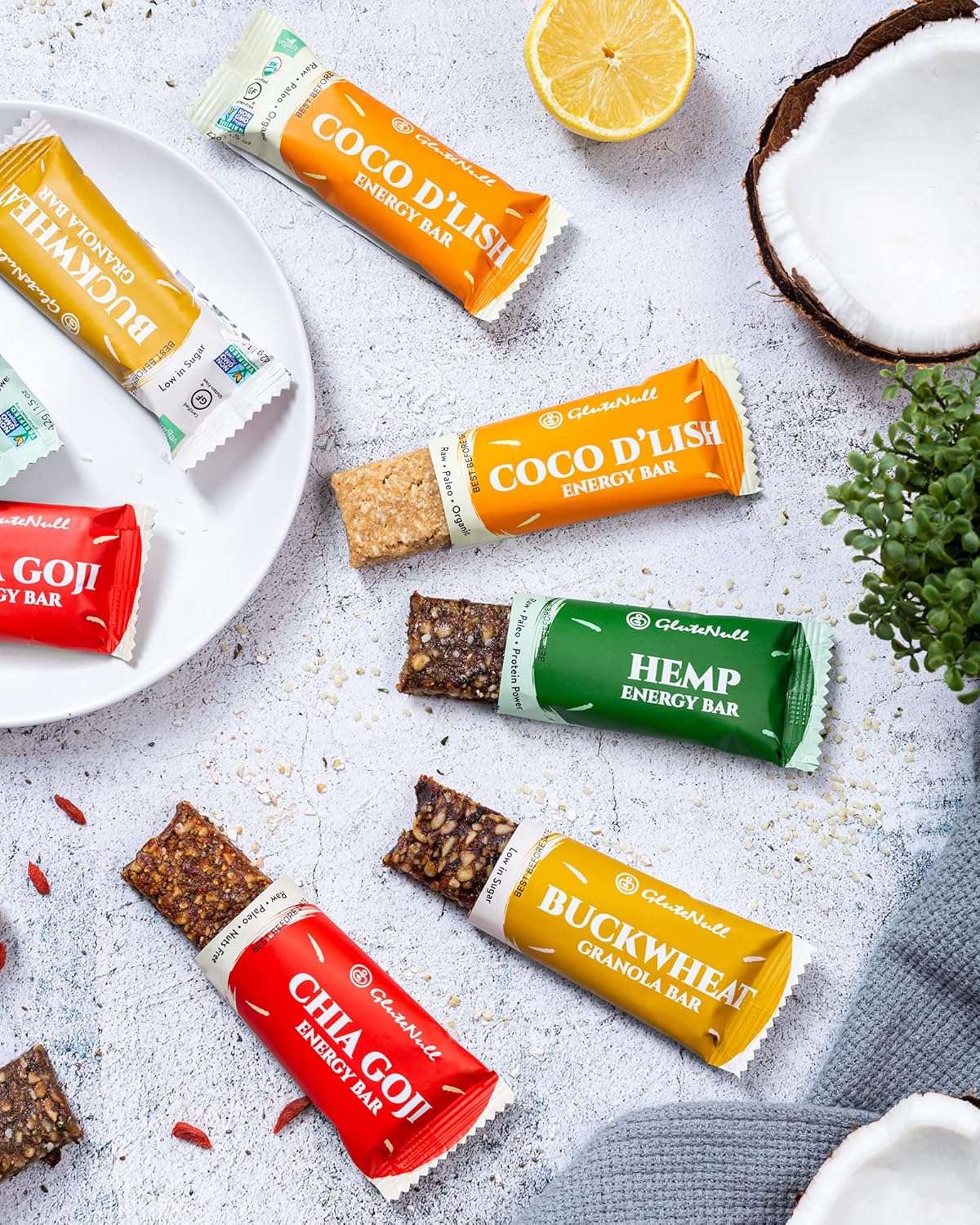 Glutenull Bakery Individually Wrapped Gluten-Free Breakfast Energy Bar, Raw Hemp, 12 Count