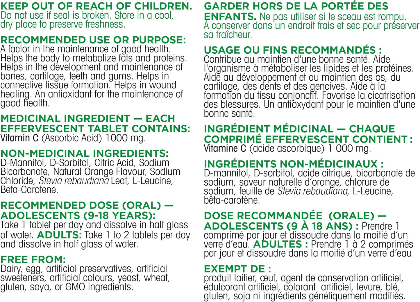 Organika Instant-C 泡騰片 - 橙味 - 1000 毫克維生素 C,免疫支持片 8 管 x 10 片