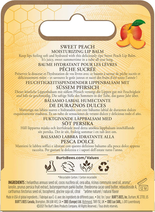 Burt's Bees 100% 天然保濕潤唇膏,適用於乾裂嘴唇,唇部護理,柔軟光滑雙唇,1 支裝 - 甜桃色