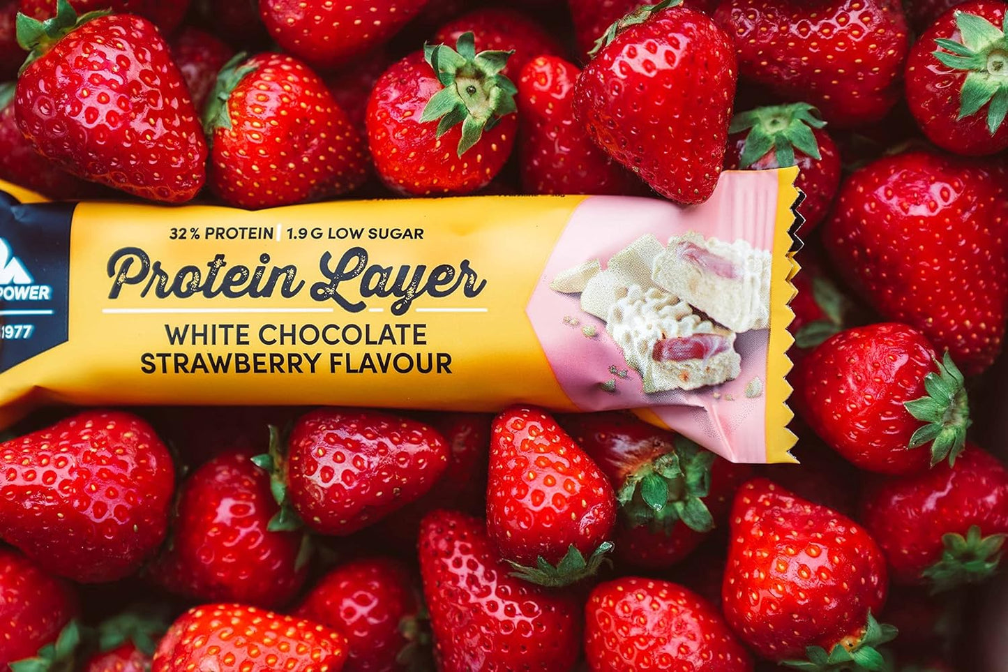 Multipower Protein Layer Bar - White Chocolate Strawberry Flavor - High-Protein Multi-Layer Snack - 50g Bars (18 Pack)