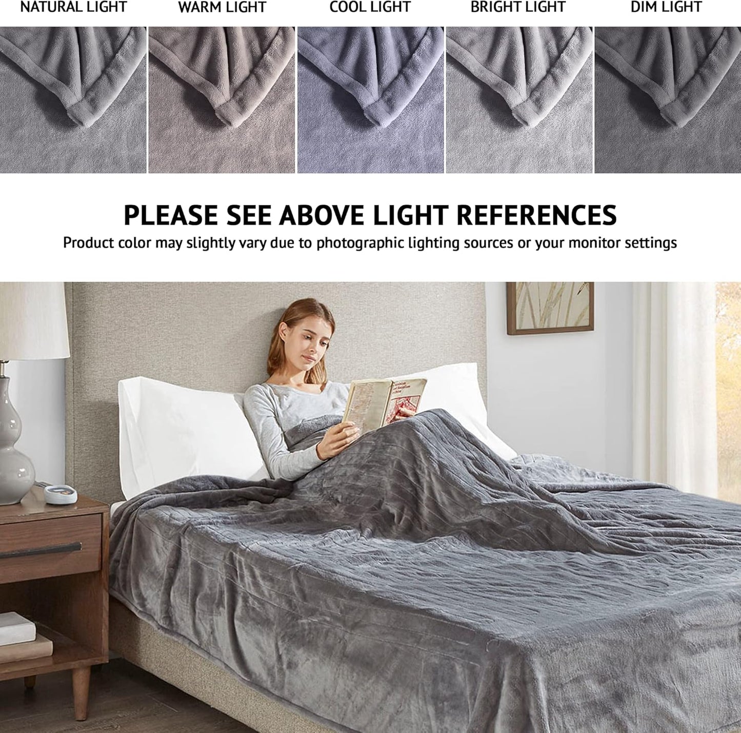 Beautyrest 电热毯,适用于寒冷天气,快速加热,自动关闭,几乎零 EMF,多种加热设置,UL 认证,灰色全尺寸(84 英寸 x 80 英寸)