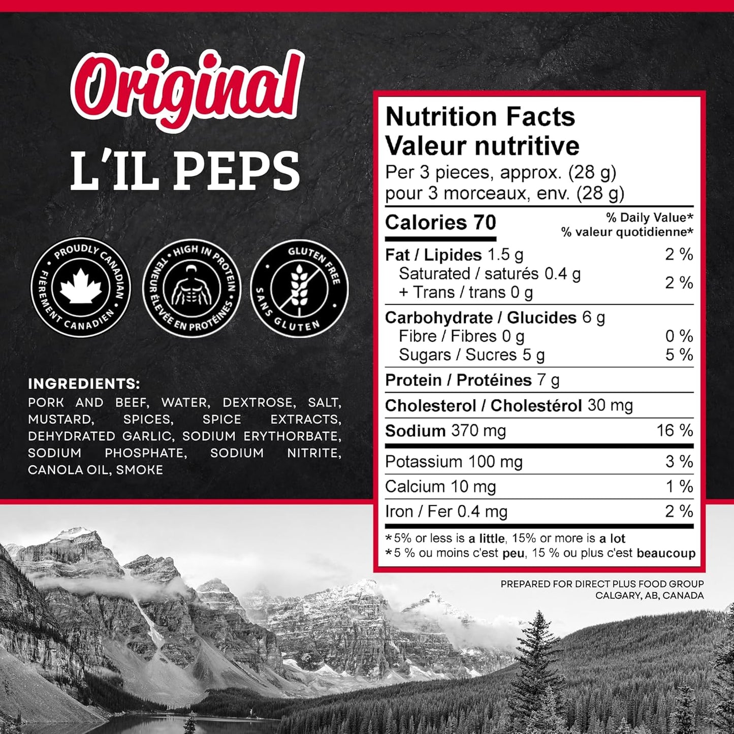 McSweeney's 原味 L'il Peps 干腌意大利辣香肠。100% 加拿大制造,天然烟熏,高蛋白零食,无麸质肉类零食,无需冷藏。150 克(10 包)