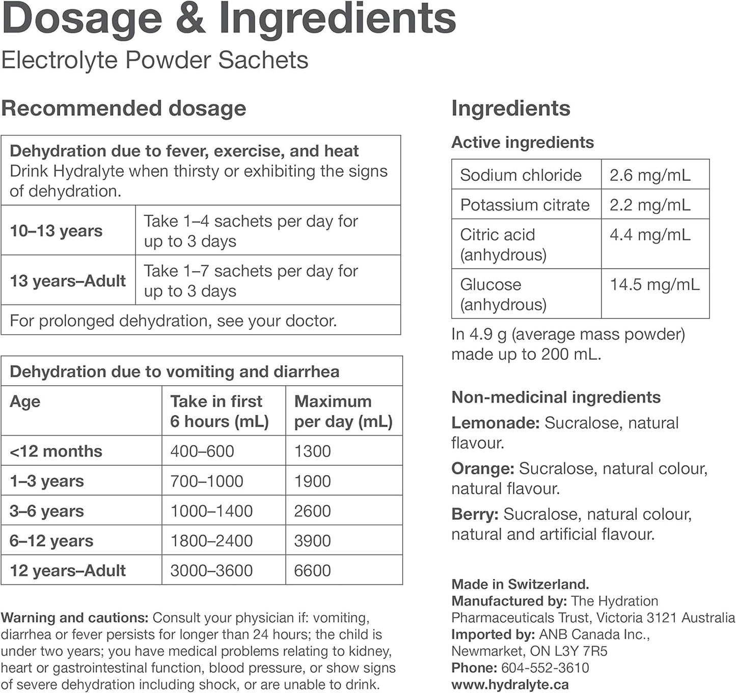 Hydralyte 电解质补水粉,橙色,10 片装