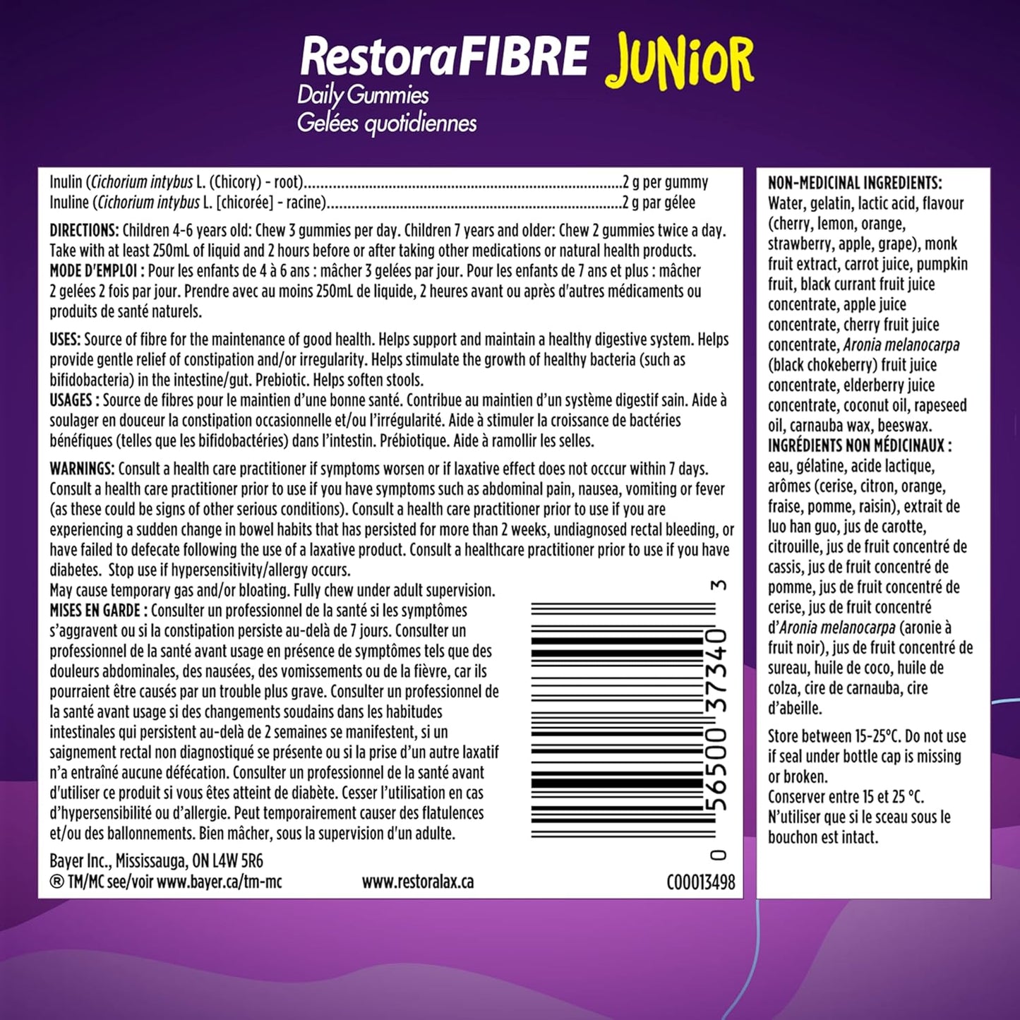 RestoraFIBRE Junior Daily Prebiotic Fibre Gummies for Kids – Naturally Sourced Fibre, Promotes Regularity And a Healthy Digestive System, 6 Fruit Flavors, Less than 1g of Sugar per Dose, 50 Gummies